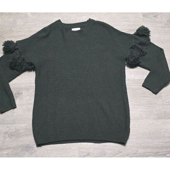 Mud Pie Women's Dark‎ Green Knit Sweater Tasseled Sleeves Size Small - Picture 1 of 11